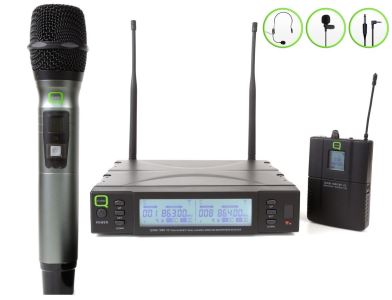 Q-Audio QWM 1960 HBP Twin Microphone System One Handheld One Beltpack Custom (KAM) Kit